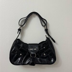 Jaded London Black Croc-Embossed Shoulder Bag
